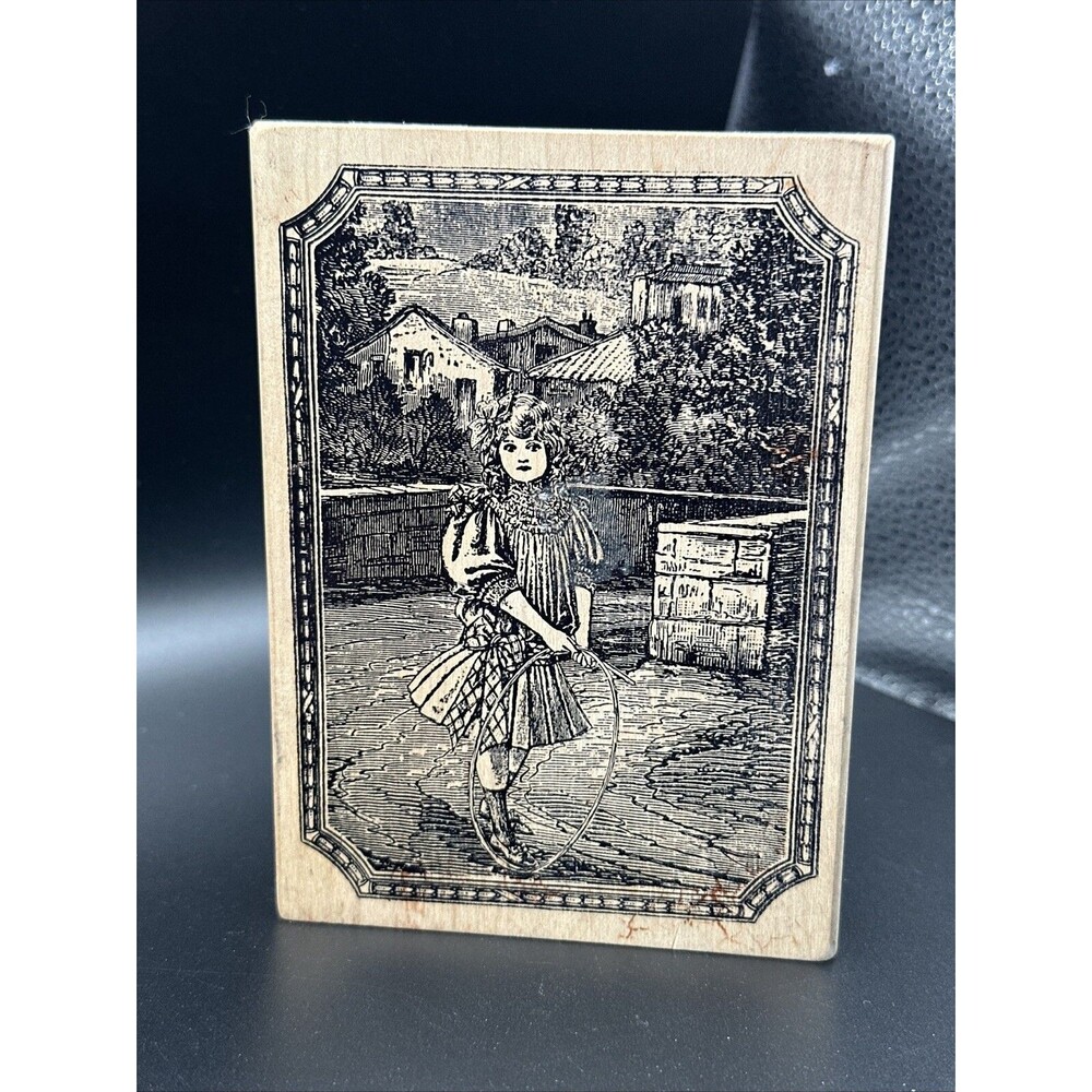 Vintage Magenta Girl Background stamp Wooden Rubber 17050R Made in Canada